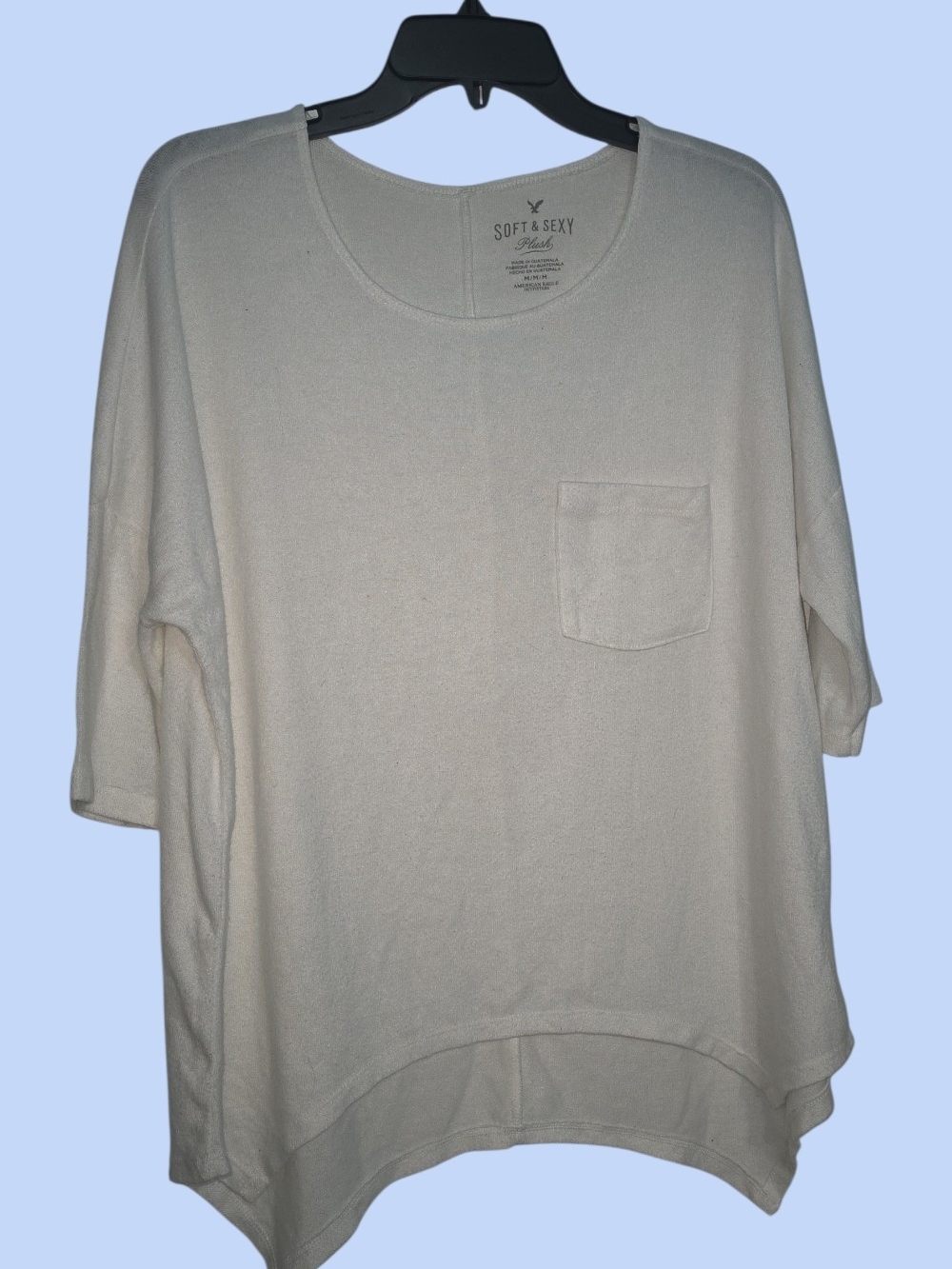 American Eagle Outfitters Cream Soft Short-Sleeve Pocket Tee